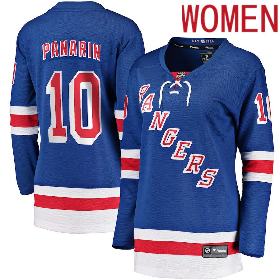 Women New York Rangers #10 Artemi Panarin Fanatics Branded Blue Home Breakaway Player NHL Jersey